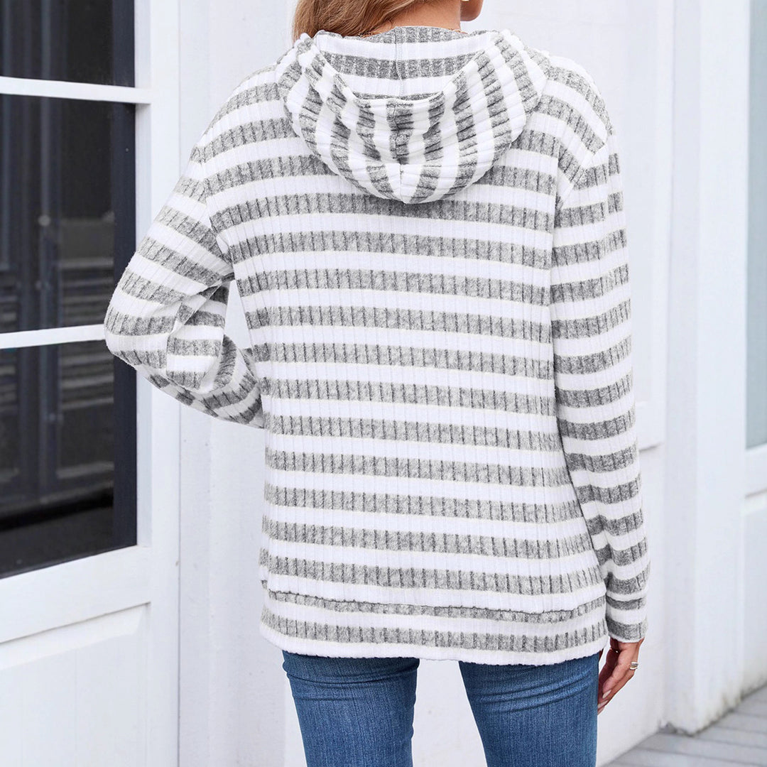 Women's hooded top with a casual striped pattern and a practical kangaroo pocket Lune London