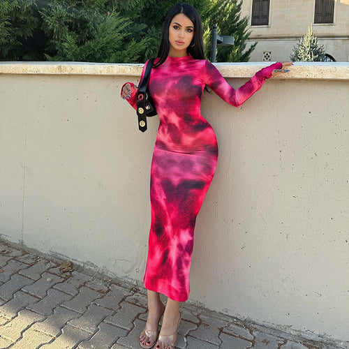 Amarae long sleeve maxi dress for women with plunging neckline