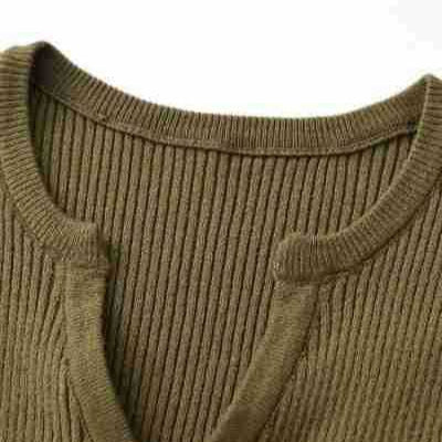 Women's Ribbed Fine Knit Cardigan with Deep V-Neck and Button Placket Amarae