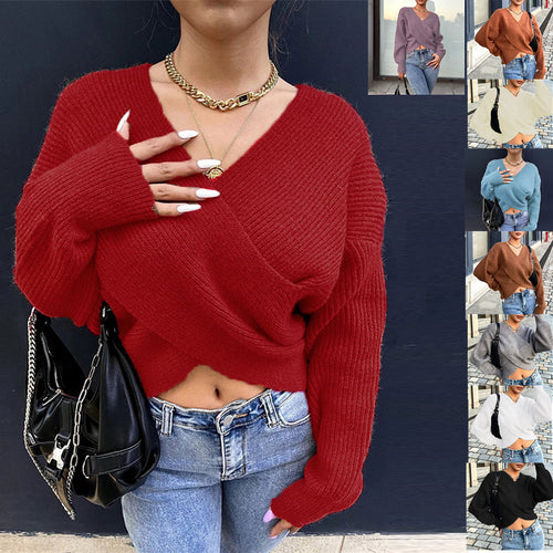 Ladies cozy wrap sweater with deep V-neck and wide sleeves Amarae