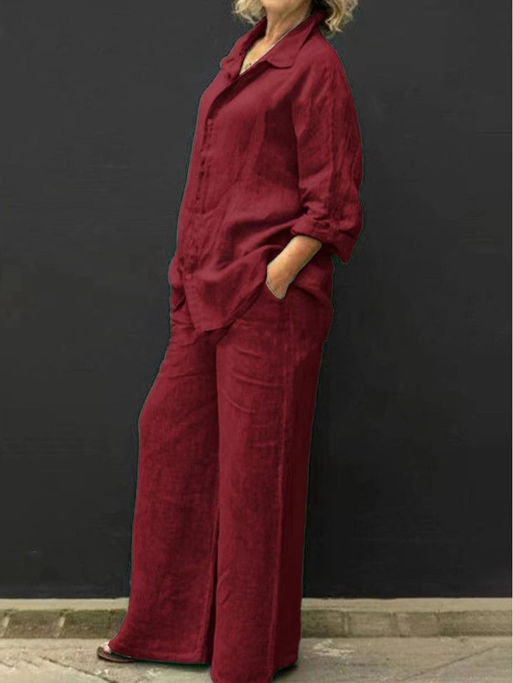 Women's Relaxed Linen Set with Oversized Shirt and Wide Palazzo Pants Amarae