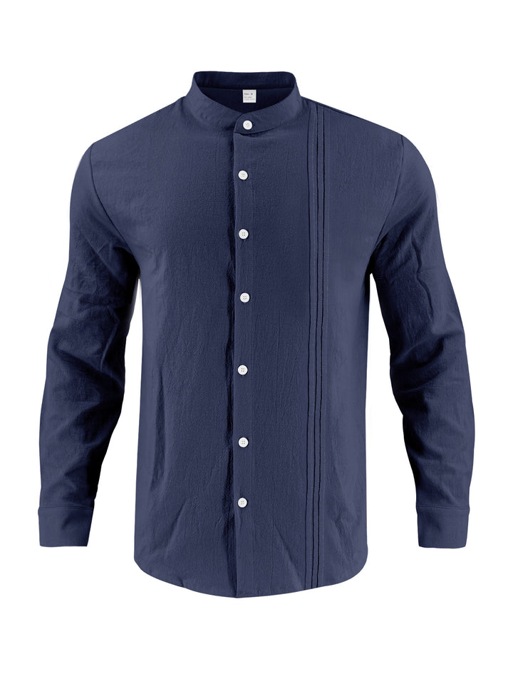 Trendy long-sleeve shirt for men with textured surface and innovative high collar Lune London