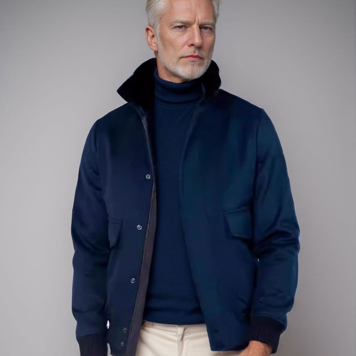 Elegant short jacket for men with faux fur collar and practical pockets Lune London