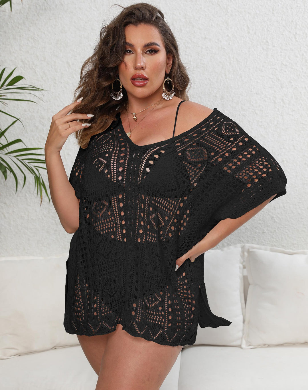 Women Lightweight Crochet Beach Cover-up Chic Tunic Style