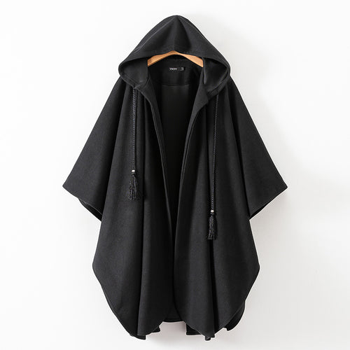 Women's transition poncho with hood and stylish fringes Amarae