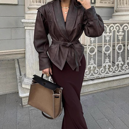 Leather blazer for women with decorative laces Amarae