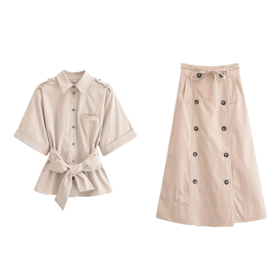 Short sleeve blouse for women with adjustable belt and practical pocket design Lune London