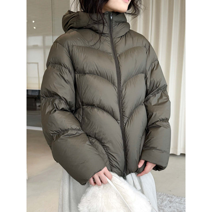 Women Short Cut Puffer Jacket with Hood, Insulating Filling and Waist Detail Amarae