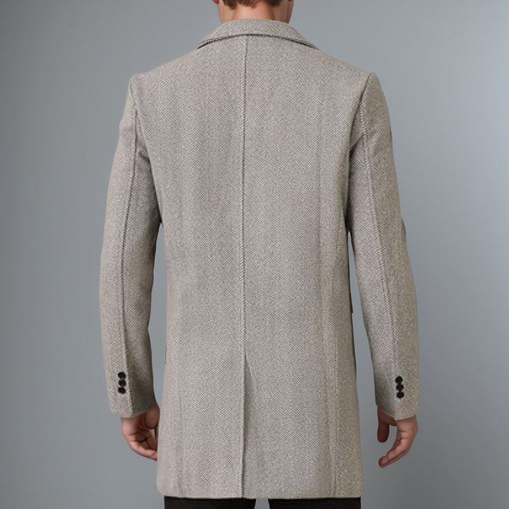 Elegant double-breasted coat for men with textured herringbone pattern Lune London