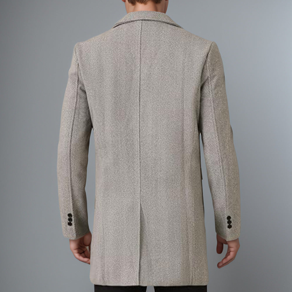 Men's Elegant Double-Breasted Coat with Textured Herringbone Pattern Chic Und Stil