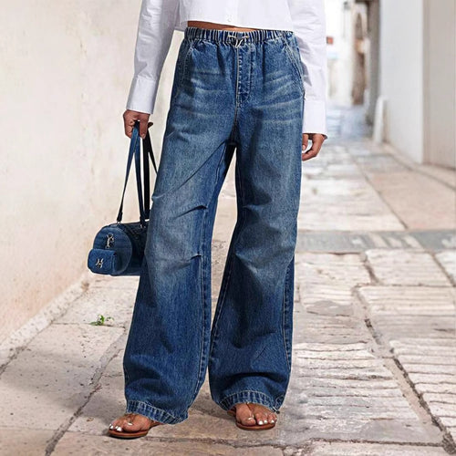 High-waisted Flared Denim Pants for Women with Elastic Waist Amarae