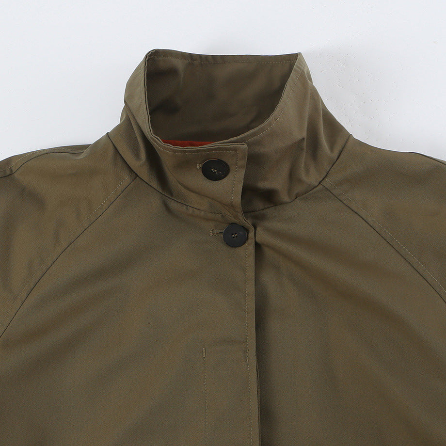 Women's Midi Length A-Line Transitional Coat with Stand-up Collar and Concealed Button Placket Amarae