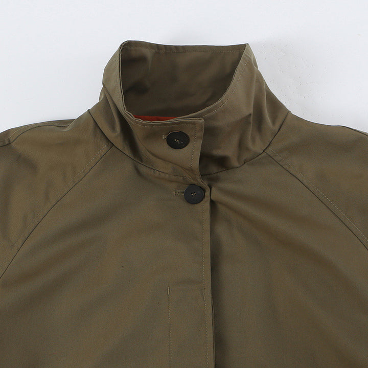 Women's Midi Length A-Line Transitional Coat with Stand-up Collar and Concealed Button Placket Amarae