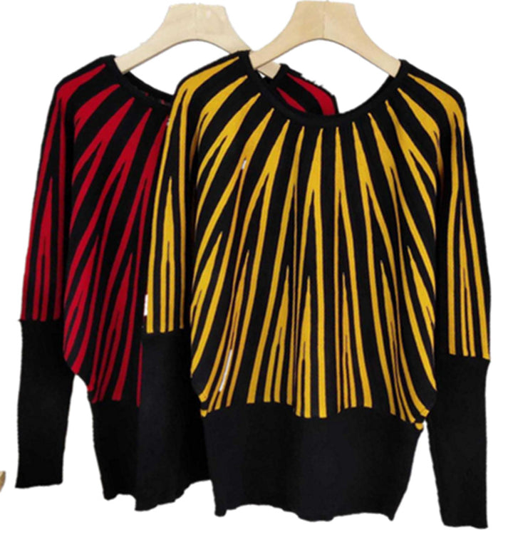 Pull en maille de créateur pour femmes avec motif à lignes asymétriques Chic & Stil