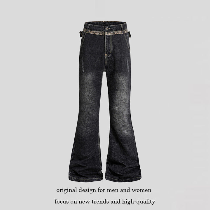 Women's High Waisted Flared Jeans with Adjustable Hip Straps and Vintage Wash Amarae