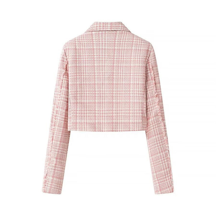 Women's Short Cut Boucle Blazer with Double Breasted Decorative Button Placket and Textured Weave Look Amarae