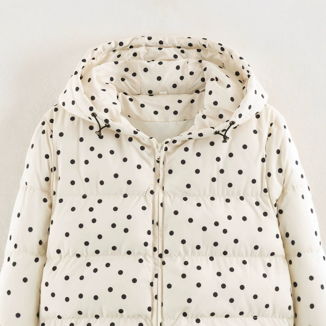 Women's Padded Cropped Hooded Jacket with Polka Dot Pattern Amarae
