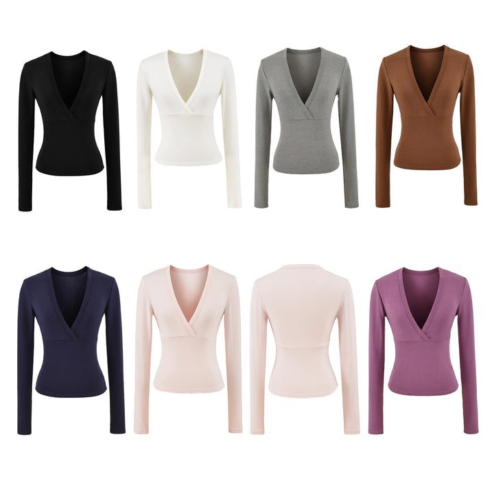 Women's wrap shirt with V-neck and fitted dividing seam Amarae