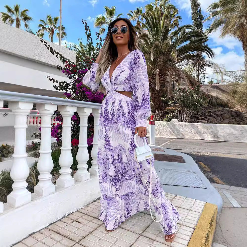 Maxi dress for women with floral details and an elegant cut Lune London