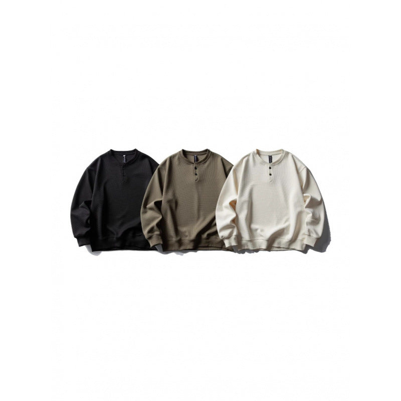 Unisex Waffle Knit Henley Sweatshirt in Oversize Cut with Button Placket Amarae