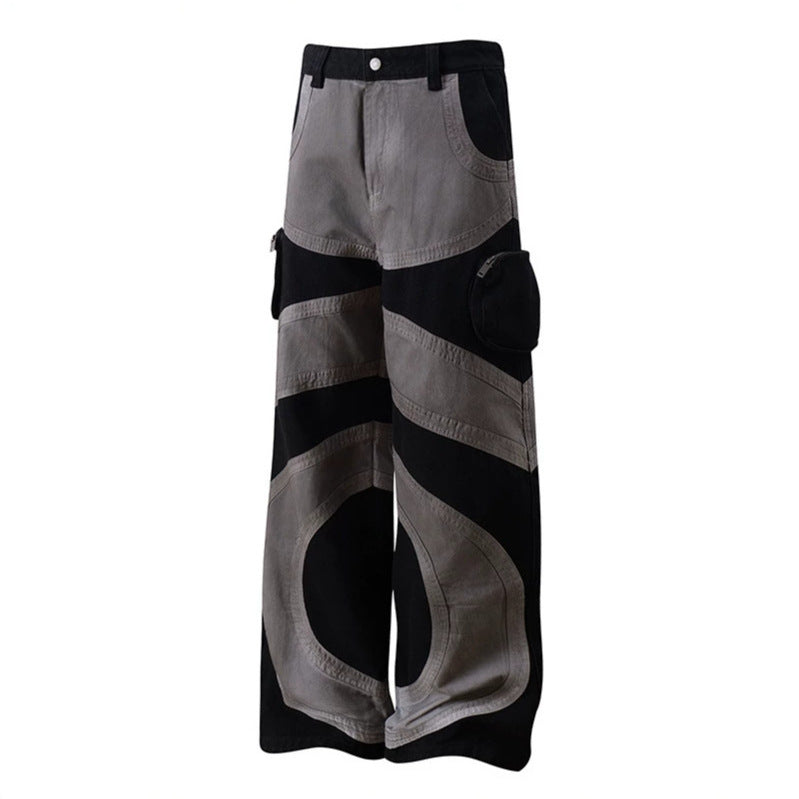 Women's wide patchwork cargo culotte pants with patch pockets and contrast stitching Amarae