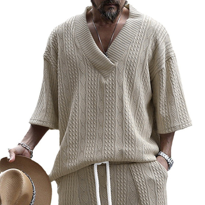 Thick knit sweater for men with deep V-neck Lune London