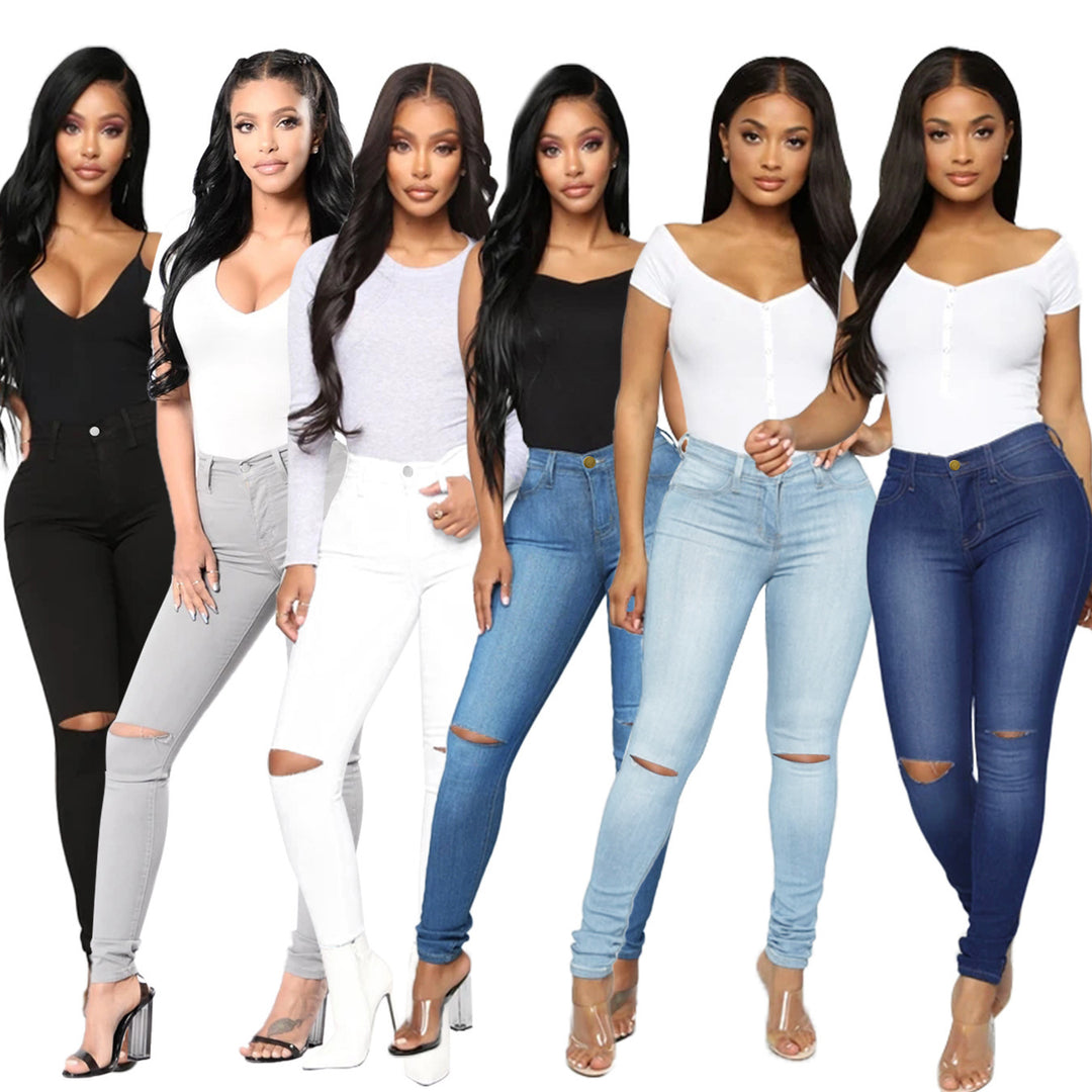 Women's High-Waist Skinny Jeans with Knee Rips and Figure-Flattering Cut Amarae