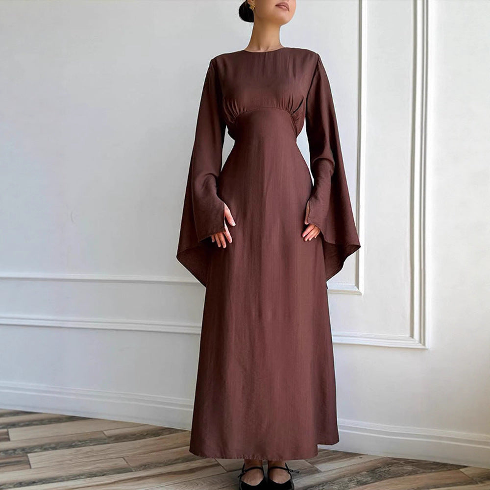 Ladies maxi dress with flared trumpet sleeves and fitted empire silhouette Amarae