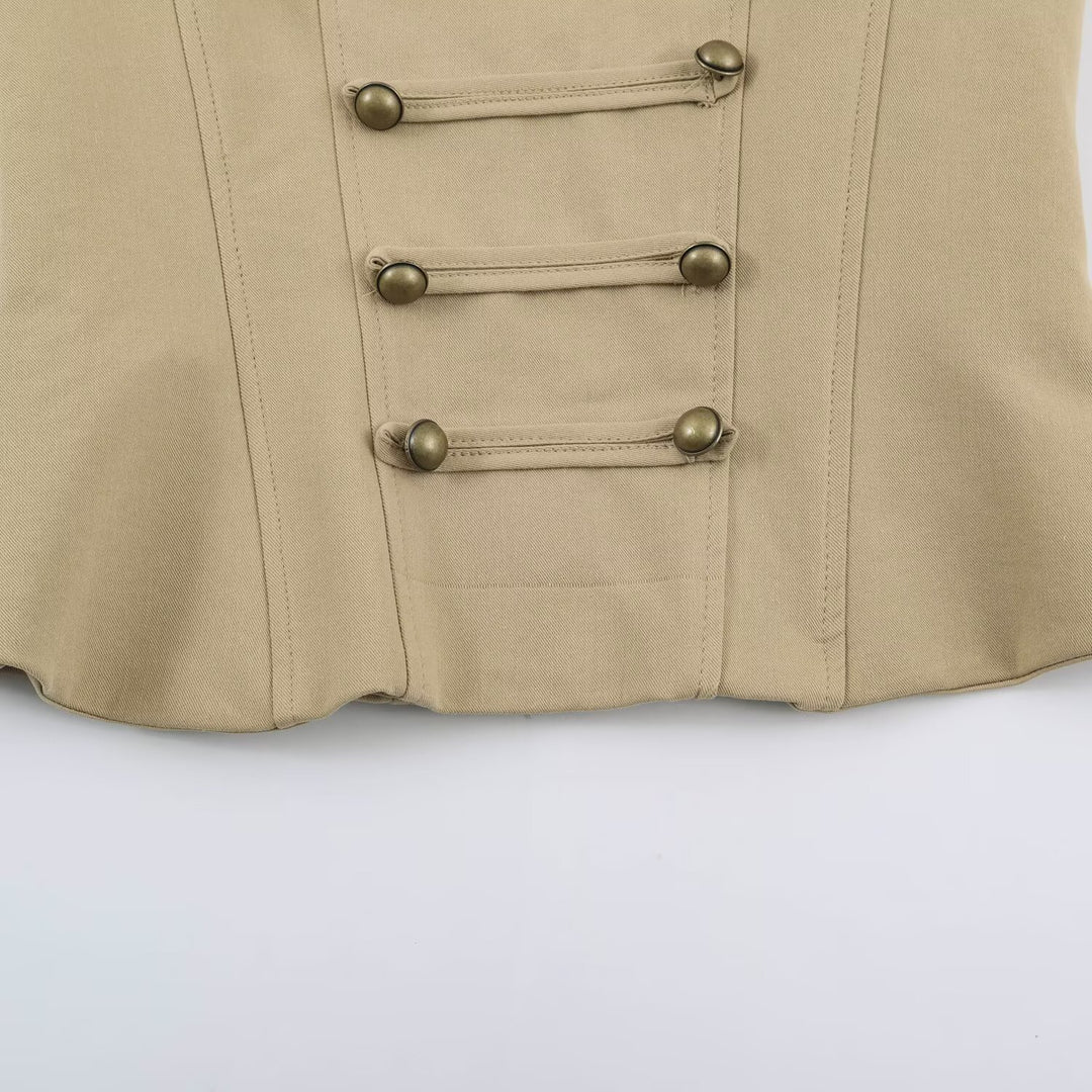 Women's Fitted Corset Top with Decorative Button Placket and Princess Seams Amarae