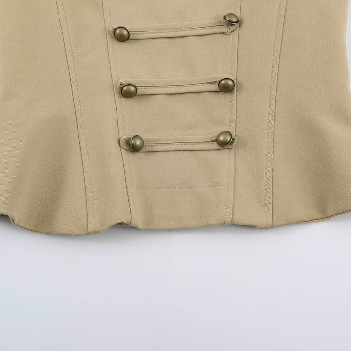 Women's Fitted Corset Top with Decorative Button Placket and Princess Seams Amarae