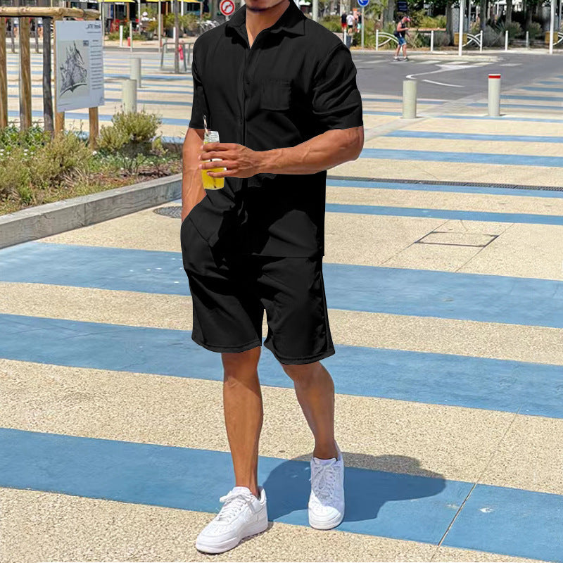 Casual short-sleeved set for men in high-quality material with practical pockets Amarae