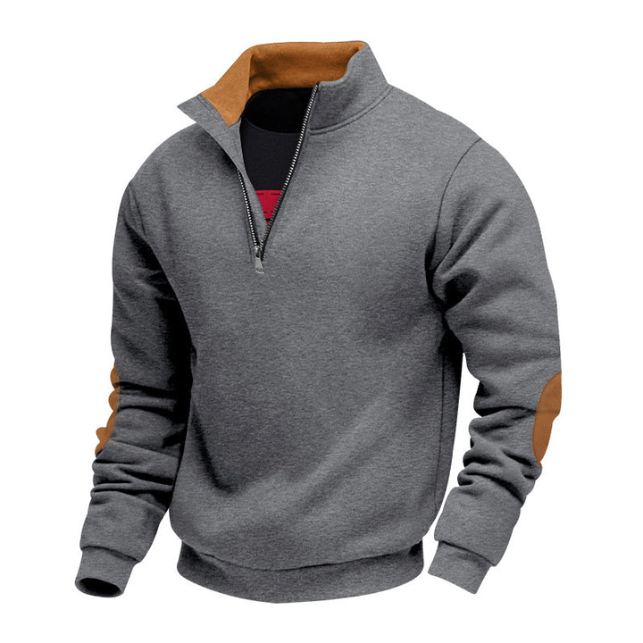 Sporty half-zip sweater for men with faux leather details and elastic edges Lune London