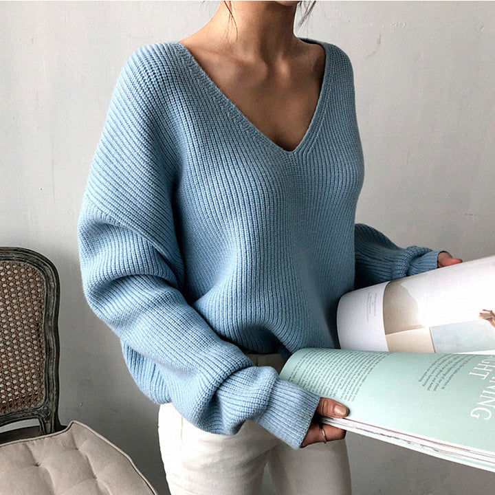 Pull-over pour femmes confortable avec col en V et texture côtelée Chic & Stil