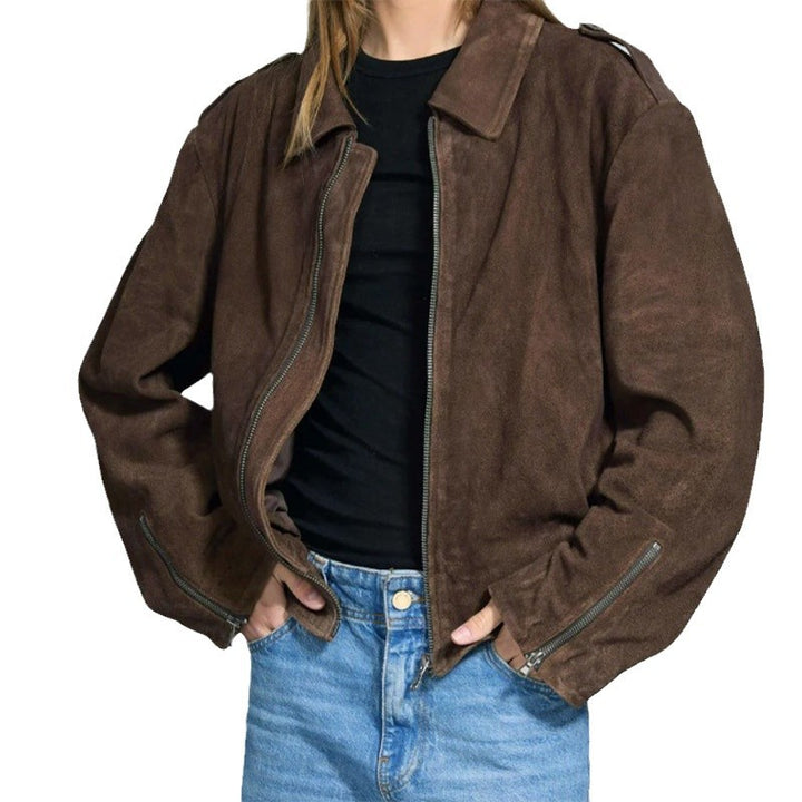 Short casual jacket for women in soft material with practical zippers Lune London