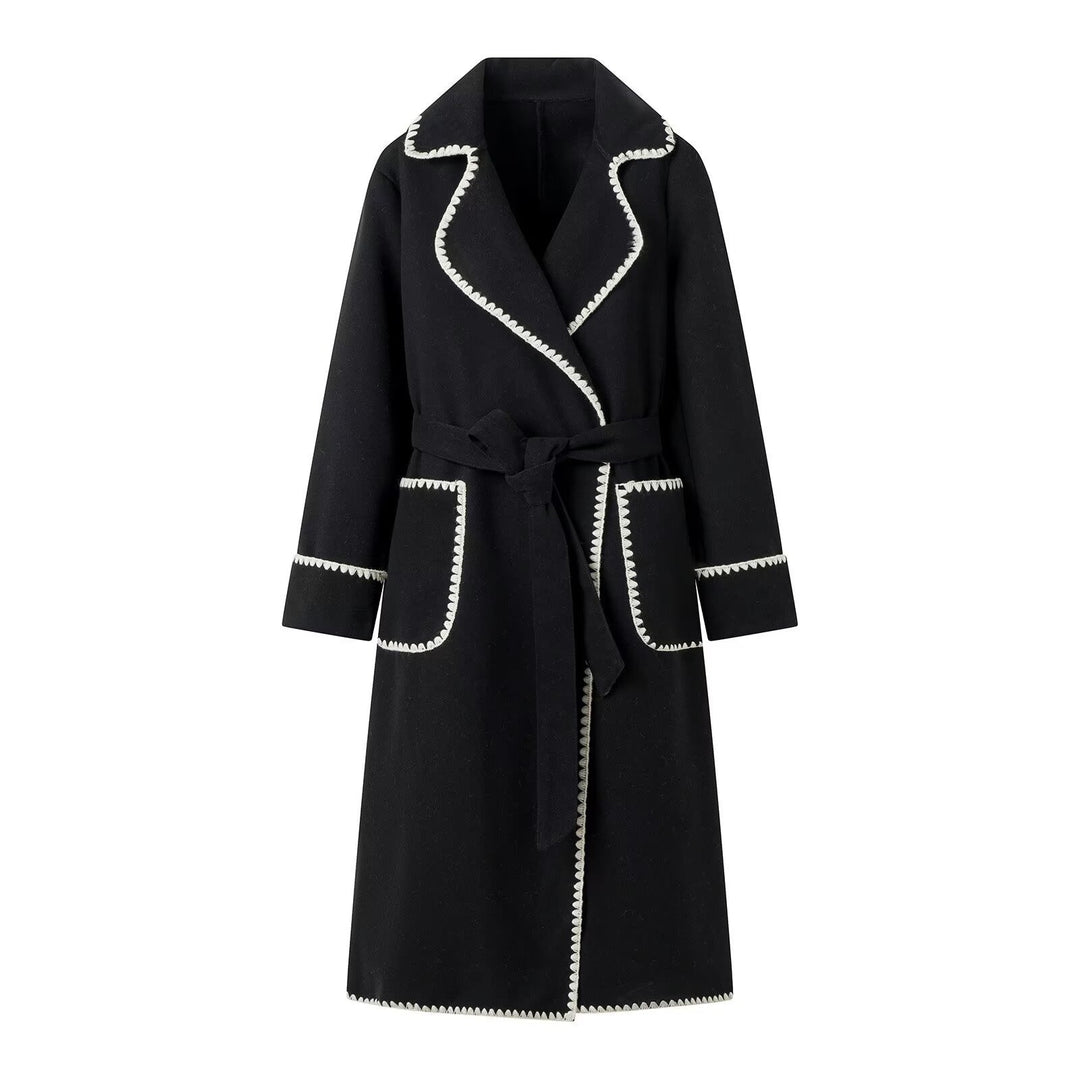 Elegant long coat for women with adjustable belt and contrasting seams Lune London