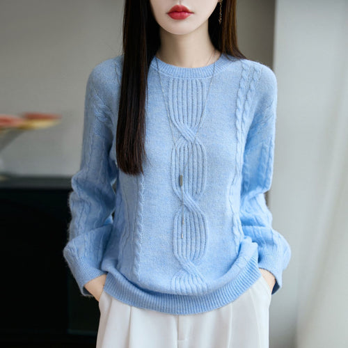 Pull en tricot pour femmes avec motif en cable unique et col rond Chic & Stil