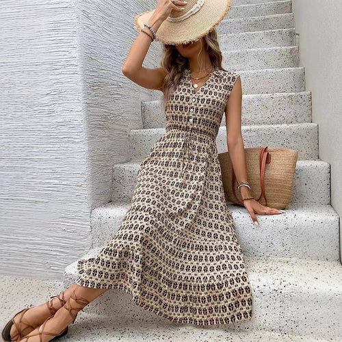 Midi dress for women with button details and elastic waistband Amarae