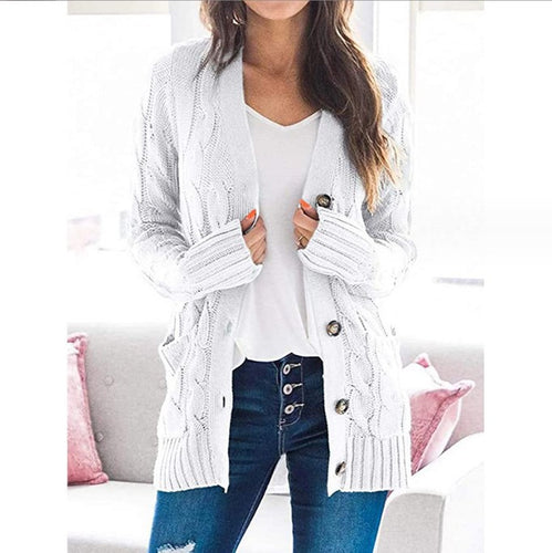 Knitted women's pullover with a structured cable pattern and practical pockets Amarae