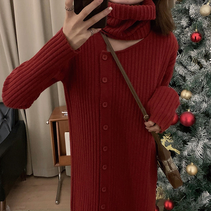Robe en tricot pour femme avec col haut et fermeture à boutons Chic & Stil