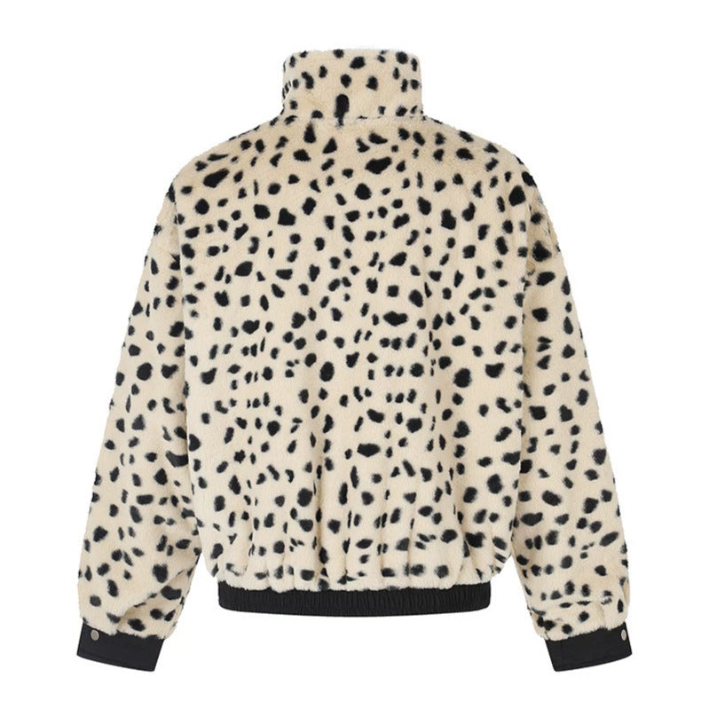 Women's Padded Blouson Jacket with Stand-Up Collar and Leopard Lining Amarae