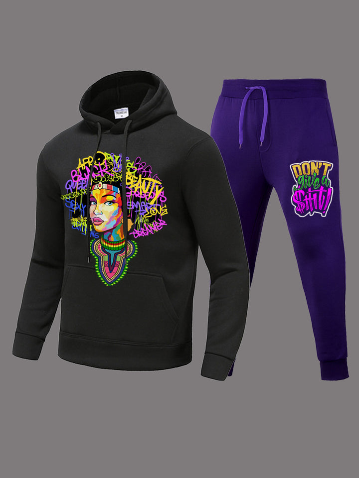 Women Sporty hoodie and jogger pants set with creative graphic design Lune London