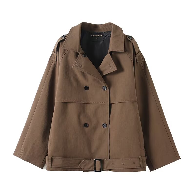 Trendy oversized trench coat for women with double-breasted closure and tie belt Lune London