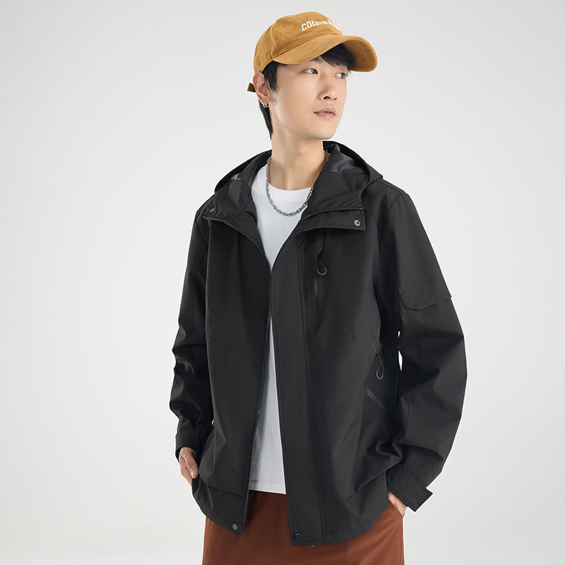 Men's lightweight breathable two-layer rain softshell jacket with adjustable hood and chest pocket Amarae