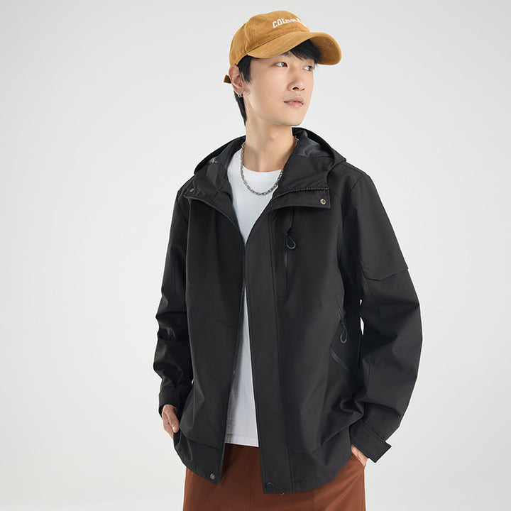 Men's lightweight breathable two-layer rain softshell jacket with adjustable hood and chest pocket Amarae