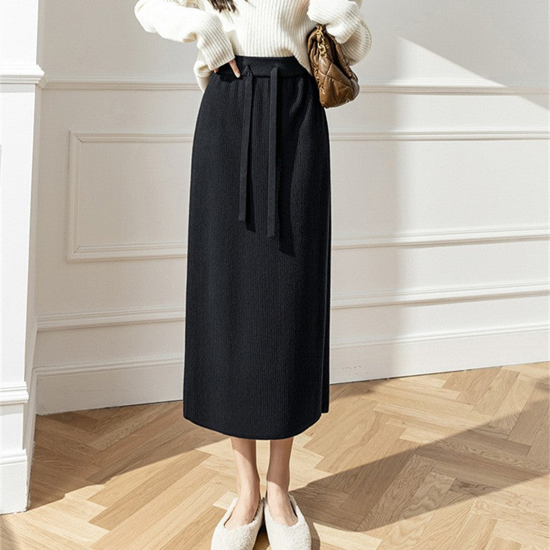 Jupe tricotée pour femmes mi-longue avec taille et design texturé Chic & Stil