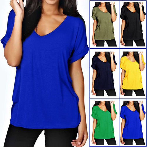 Casual women’s V-neck t-shirt with rolled-up sleeves Amarae
