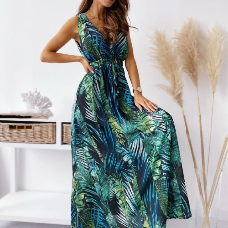 Elegant Tropical Maxi Dress for Chic Women