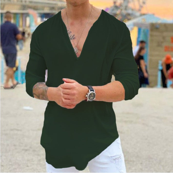 Casual long sleeve shirt for men with V neck Lune London