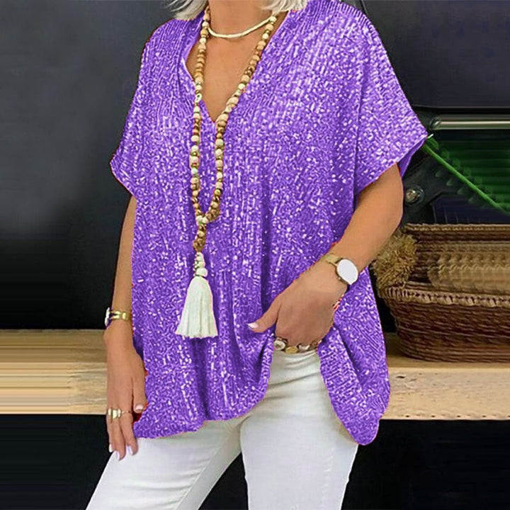 Ladies Sparkling Top with Elegant V-Neck and Light Cut Lune London