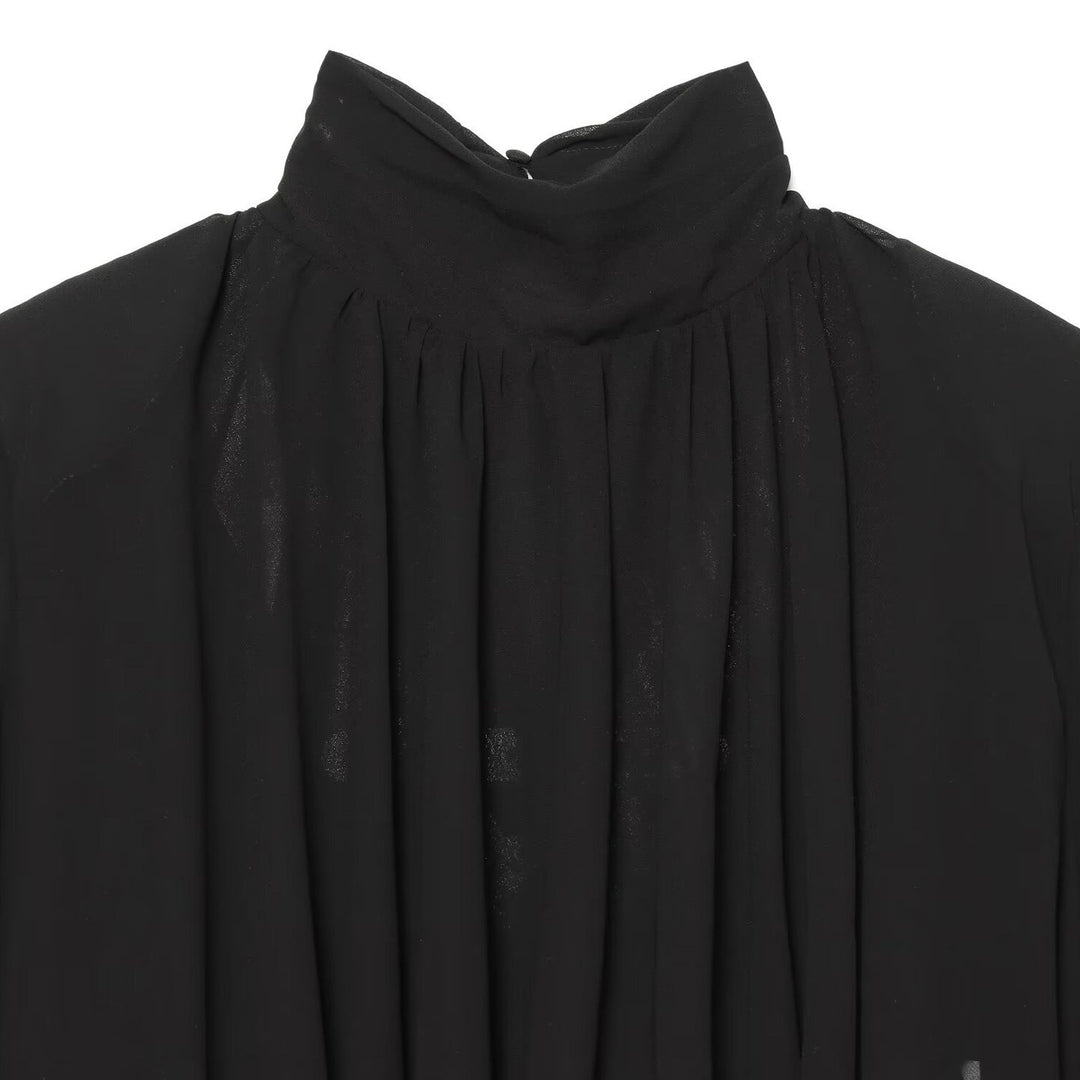 Ladies Pleated Blouse with Stand Collar and Balloon Sleeves Amarae